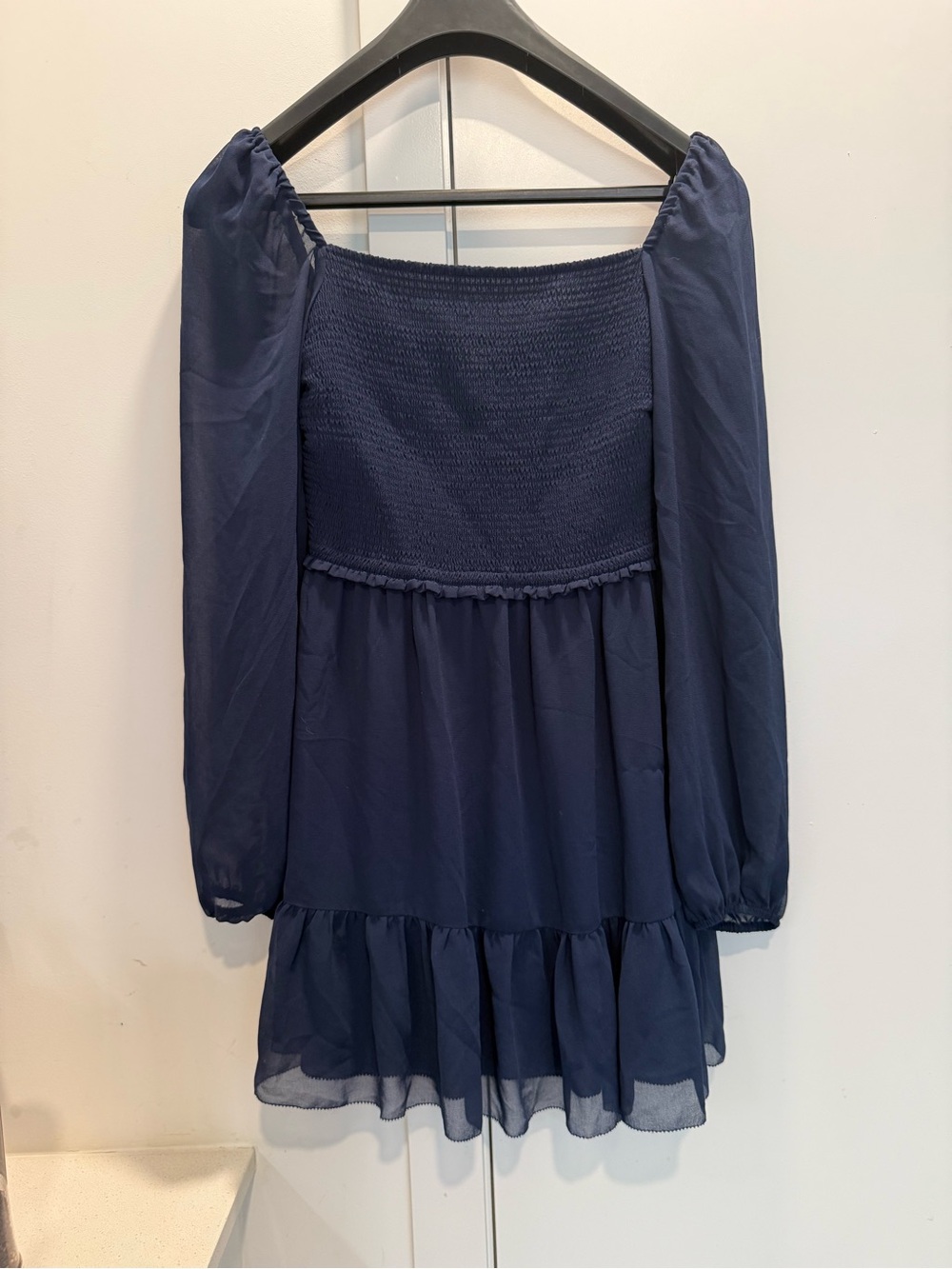 Wilfred Navy Smocked Square-Neck Tiered Dress